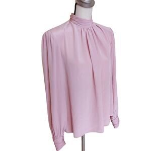 Helene St. Marie 14 Petite 80s Vintage Pink Long Sleeve Blouse Soft Career Basic